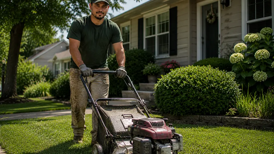 Lawn mowing in progress during the growing season in North Florida